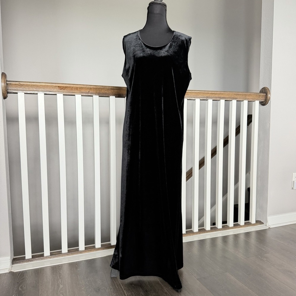 Impressions 90s Black Sleeveless Velvet Maxi Dress Large Vintage Whimsigoth Y2K